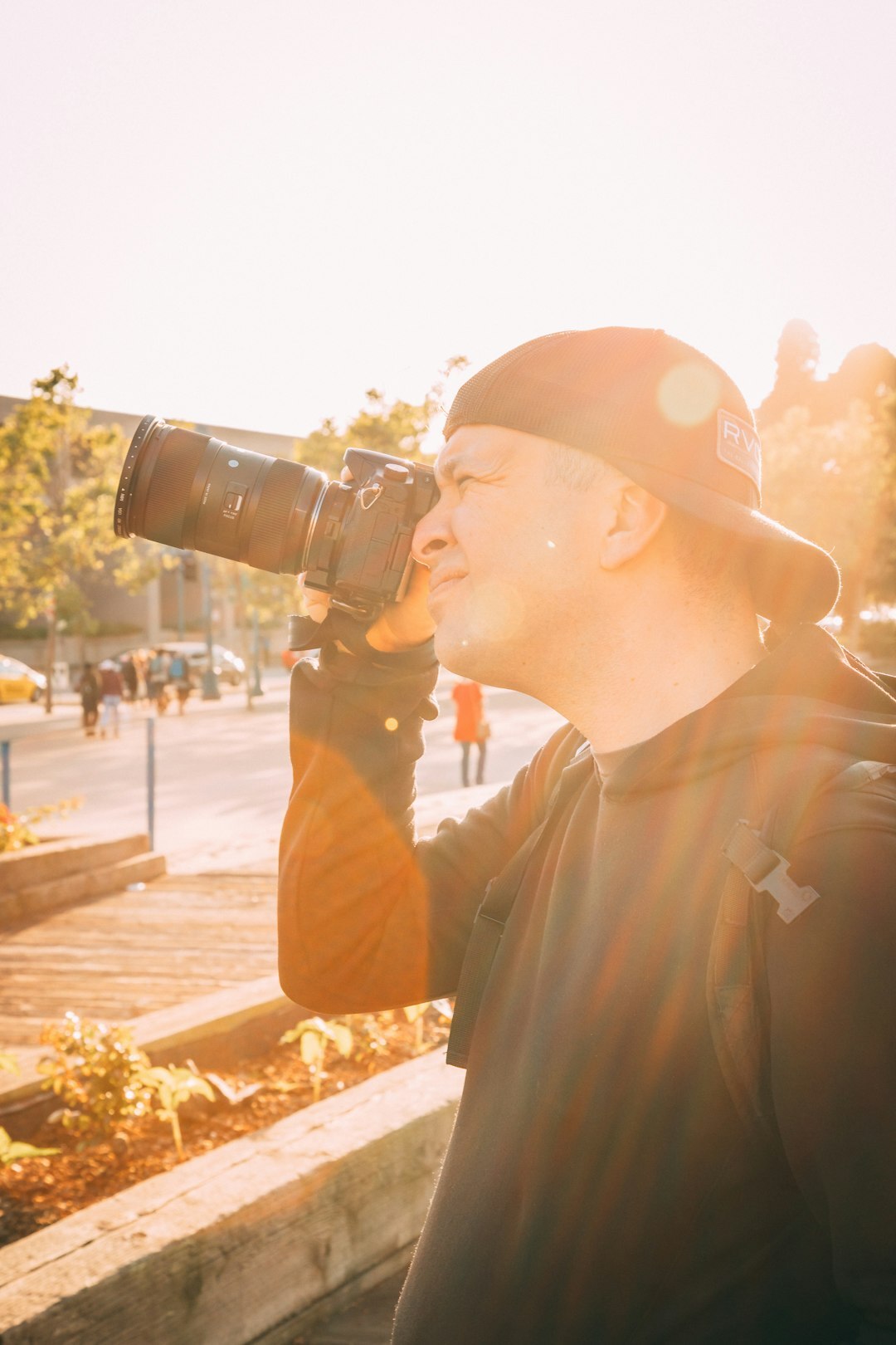professional video camera in summer light